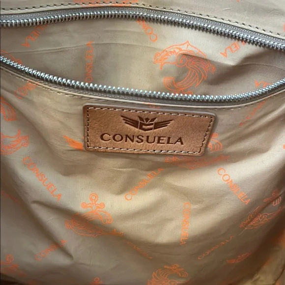 Consuela Orange Quilted Tote with Brown  Leather Accents, patent coated - Picture 9 of 10